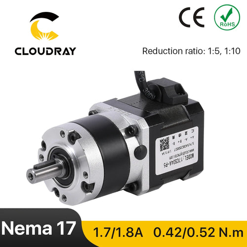 Cloudray Nema 17 Stepper Motor 4-Lead with Planetary Gearbox – 0.42N.m / 0.52N.m, Gear Ratios 5:1 or 10:1