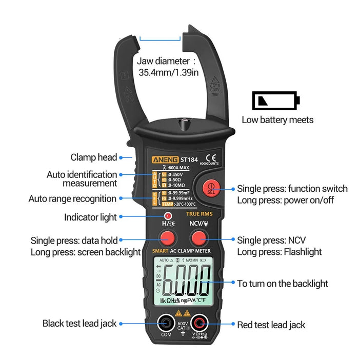 ST184 6000 Counts Digital Professional Clamp Multimeter