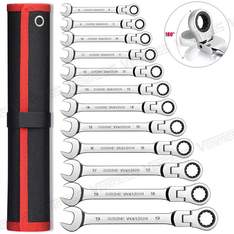 Flex Head Ratchet Wrench Spanner Socket Tool Set