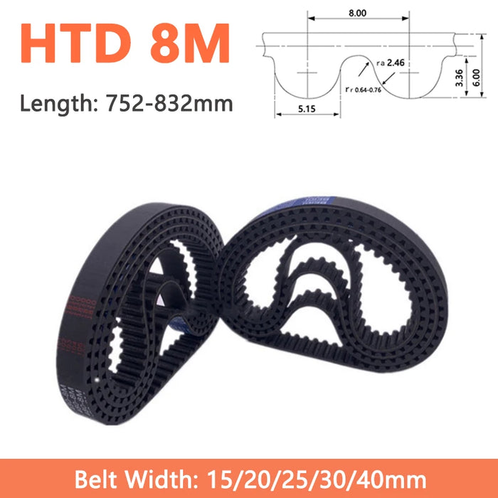 HTD 8M Timing Belt Rubber Closed Loop Synchronous Belt – Perimeter: 752-832 mm