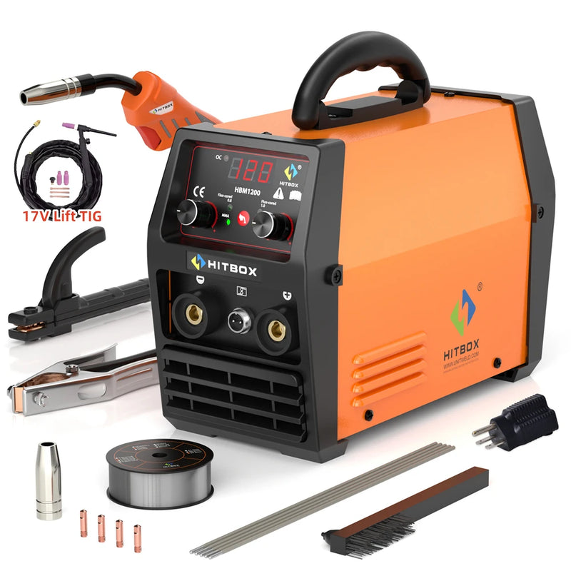 220V HITBOX HBM1200 Welding Machine – MIG/TIG Inverter Welder with Torch, Gasless Arc Welding, Supports 0.8–1.0 mm Wire