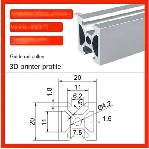 Perfil de aluminio con ranura en V 2020N1 Estándar europeo 