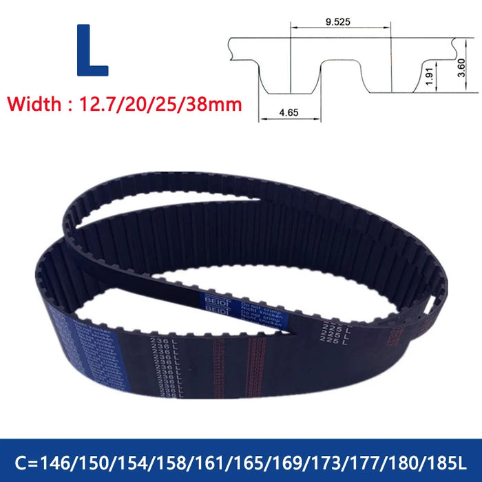 L Timing Belt - 146L to 185L - Rubber Closed Loop Synchronous Belt