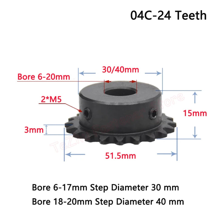 1 piñón de 24 dientes 04C para cadena de rodillos 24T 45# engranaje de acero 