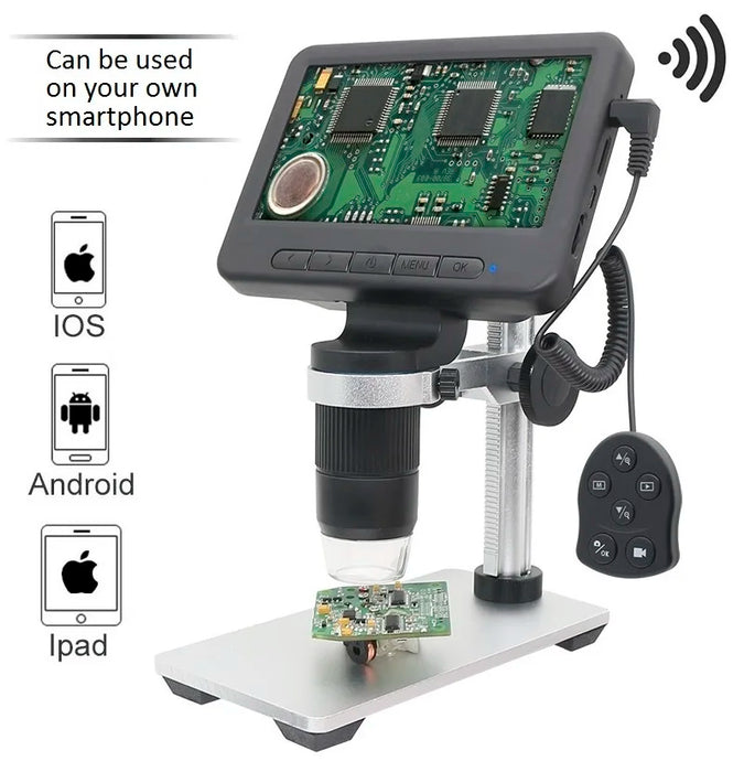 1000X Electronic USB Digital Microscope with 5-Inch LCD Display, WiFi, and Zoom - Portable for PCB Inspection and Watch Repair