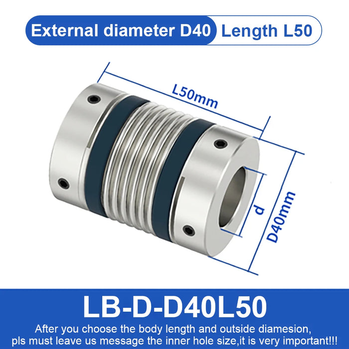 Shaft Coupling LB D40L50/58 - Bellows Flexible Motor Coupler for CNC Applications