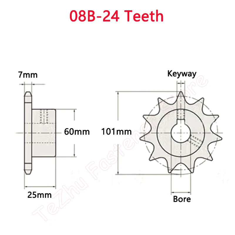 12/24 Teeth 08B Industrial Drive Sprocket Wheel - 45# Steel Chain Gear