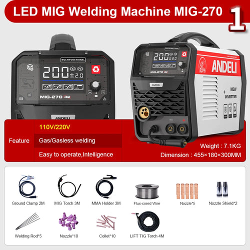 MIG/FCAW/Stick/LIFT TIG Welder with Synergic Control for Precision Welding