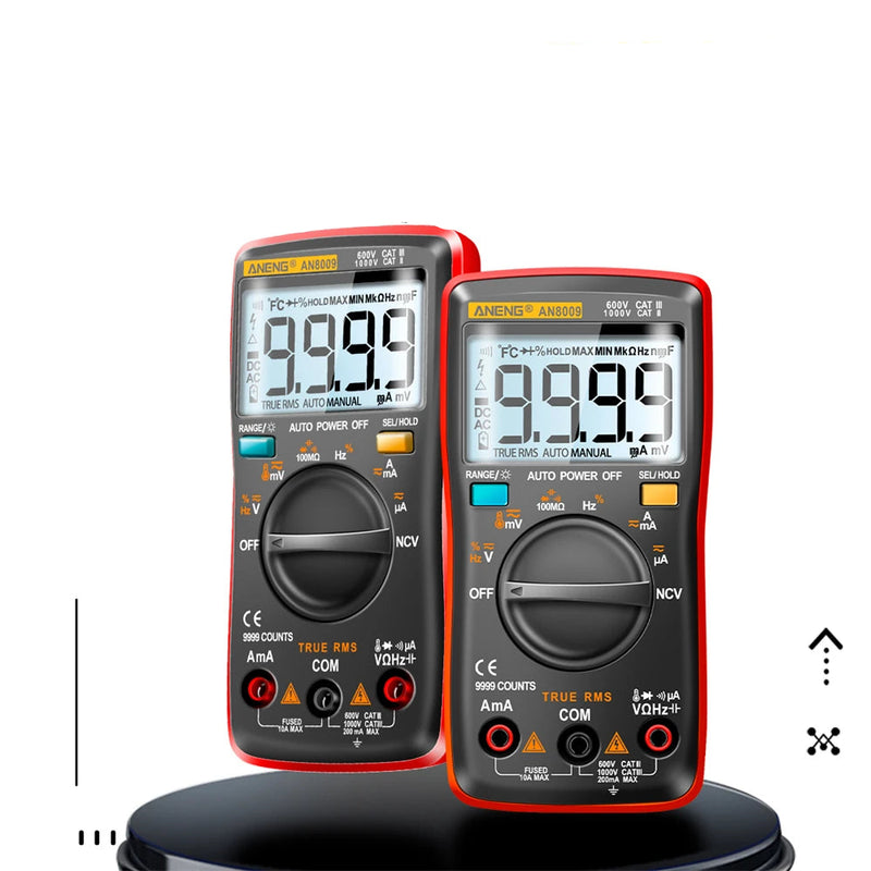AN8009 Digital Multimeter – True RMS, 9999 Counts Auto/Manual Range, AC/DC Voltage & Current, Capacitance, Resistance, Frequency, Temperature, NCV, Diode, Continuity, hFE
