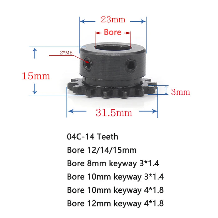 14T 04C Chain Gear – 45# Steel 14 Teeth Industrial Transmission Sprocket