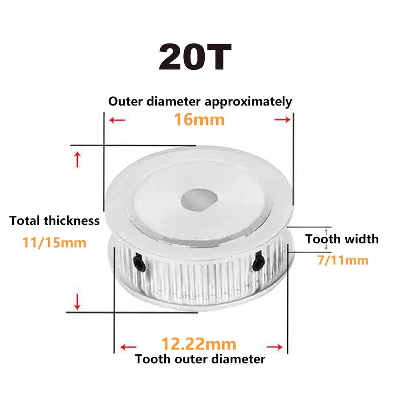 GT2 / 2GT Timing Pulley with D Bore – Aluminum Synchronous Pulley, 20T–28T, for 3D Printers & Motion Systems
