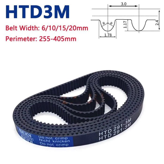 HTD3M 255 - 405mmTiming Belt Rubber Closed Loop Synchronous Belt Arc Tooth Drive