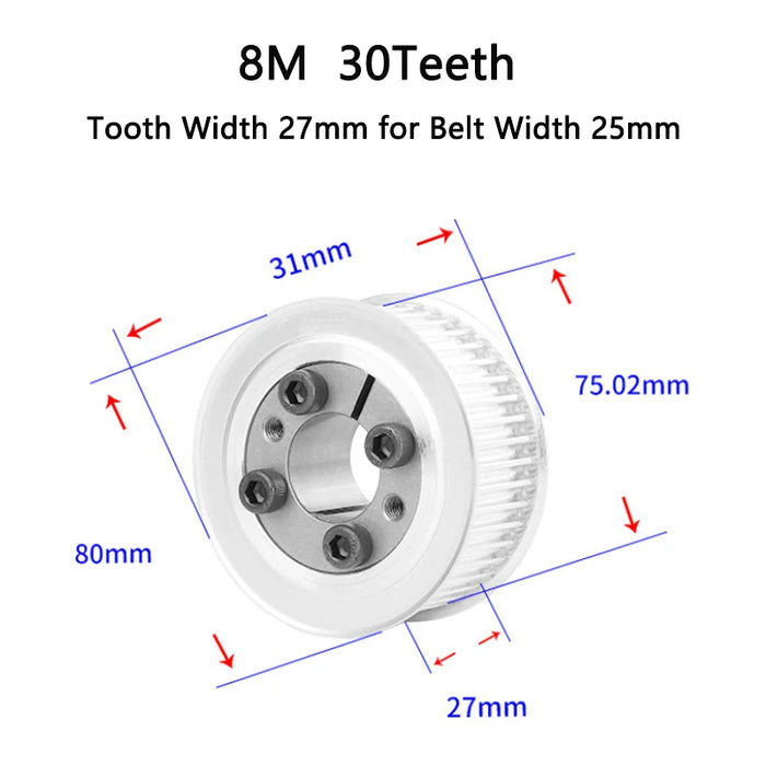 30 Teeth HTD 8M Keyless Timing Pulley with Bushing