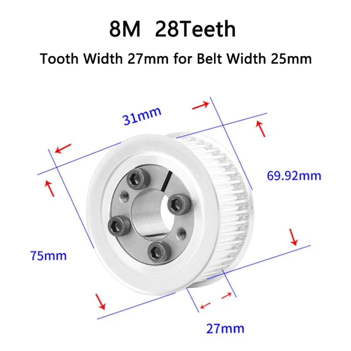 28 Teeth HTD 8M Keyless Timing Pulley with Bushing – AF Type