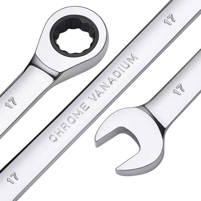 Ratcheting Combination Wrench Set,12 Point Box End and Open End Wrench