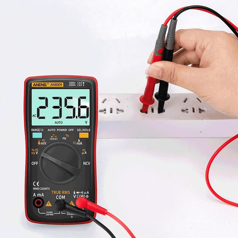 AN8009 Digital Multimeter – True RMS, 9999 Counts Auto/Manual Range, AC/DC Voltage & Current, Capacitance, Resistance, Frequency, Temperature, NCV, Diode, Continuity, hFE