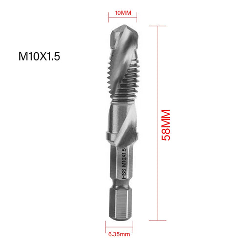 1/6 PCS Tap Drill Bit Set - Hex Shank Titanium Plated HSS Screw Thread Metric Taps