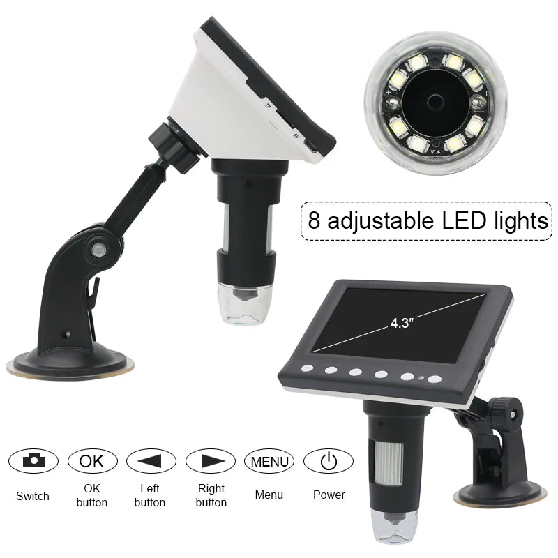 4,3" microscopio electrónico industrial del microscopio 1000X de Digitaces del LCD USB 