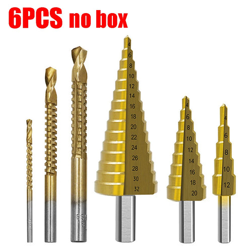 6Pcs Step Drill Bit Saw Drill Bit Set Titanium Milling Cutter 4-12