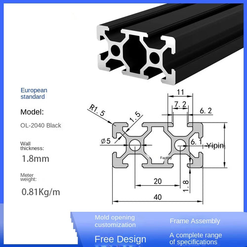 Black Modular Aluminum Profile System – Available in 20x20, 20x20N2, 20x20R, 20x40, 20x60, 30x30, 30x30N2