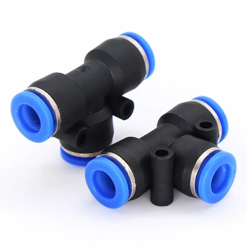 PE Series Pneumatic Tee Connector – T Type 3-Way Push-In Fitting 4–16mm (50/100PCS)