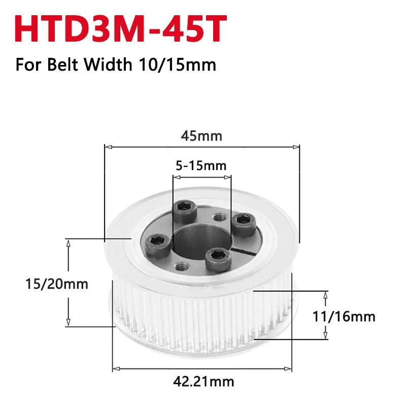 HTD3M 45 Teeth Keyless Timing Pulley 45T HTD-3M Expansion Sleeve