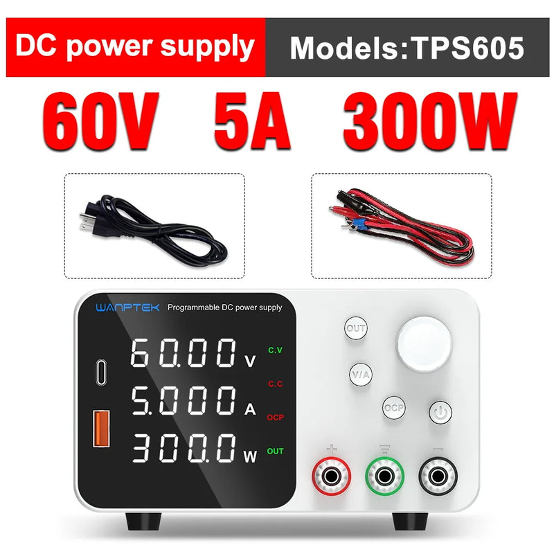 TPS Adjustable DC Bench Power Supply 30V–160V with USB-A & USB-C Digital Display Voltage Regulator