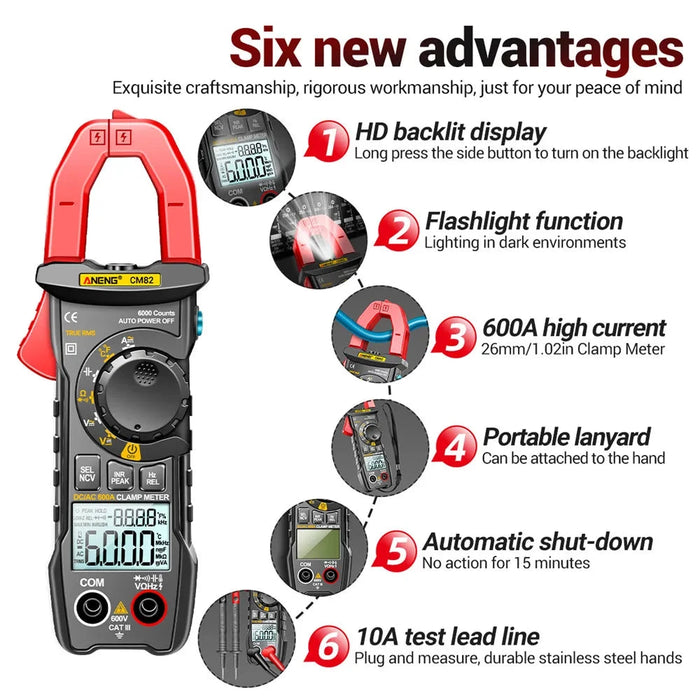 CM82 Digital clamp meter T-RMS Ammeter Voltage Car Amp Hz