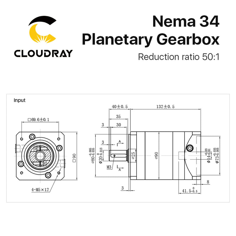 Reductor de velocidad del motor de caja de cambios planetaria Cloudray Nema34 Ratio 50:1 con 