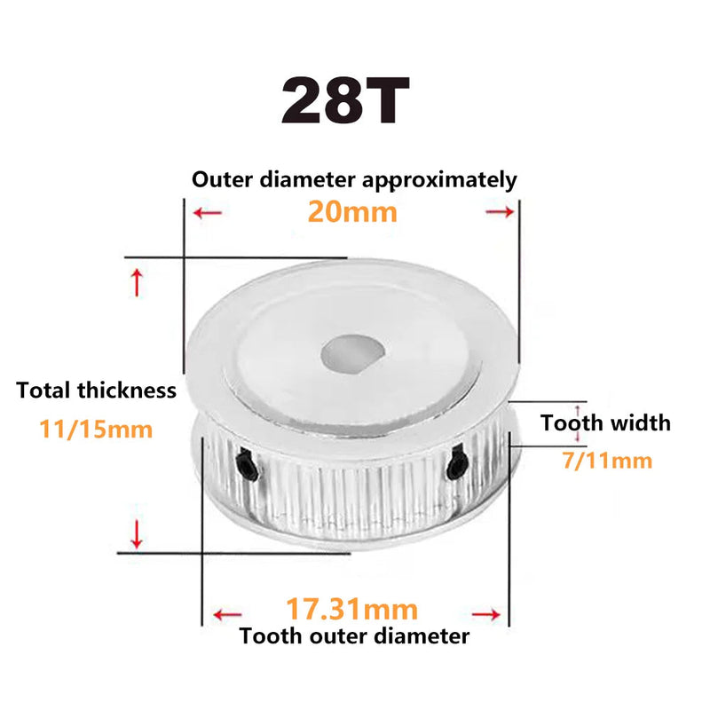 GT2 / 2GT Timing Pulley with D Bore – Aluminum Synchronous Pulley, 20T–28T, for 3D Printers & Motion Systems
