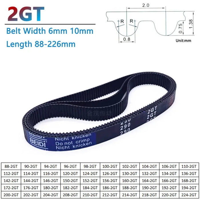 GT2 2GT Synchronous Timing Belt (Length 88-226mm, Width 6mm/10mm)