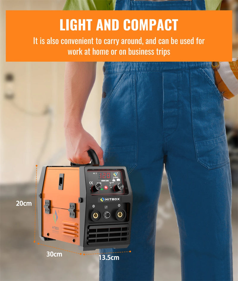 220V HITBOX HBM1200 Welding Machine – MIG/TIG Inverter Welder with Torch, Gasless Arc Welding, Supports 0.8–1.0 mm Wire