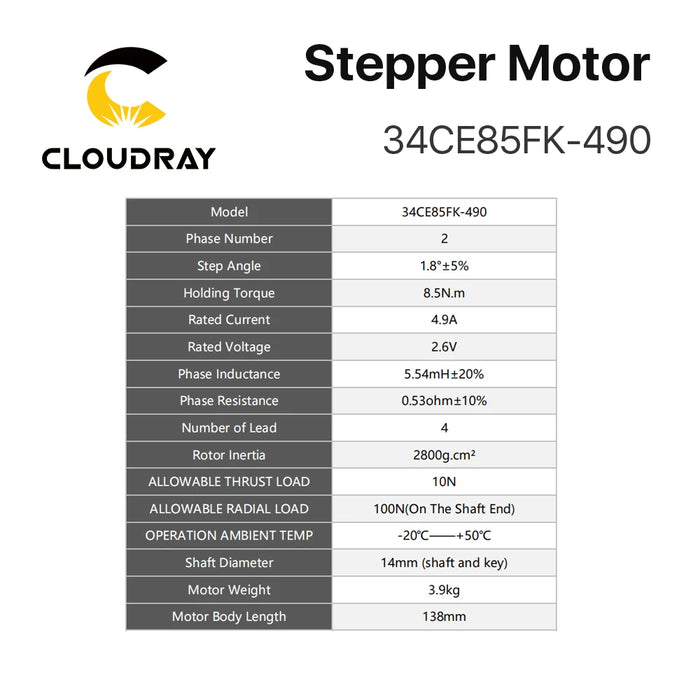 Cloudray Nema 34 Closed Stepper Motor Kit With Encoder 8.5N.m 4.9A