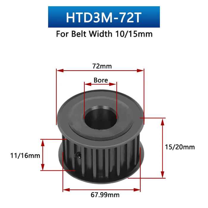 HTD3M 50 60 72 Teeth Black 45# Steel Timing Pulley HTD-3M 50T 60T