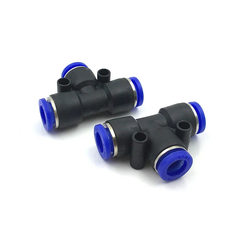 PE Series Pneumatic Tee Connector – T Type 3-Way Push-In Fitting 4–16mm (50/100PCS)
