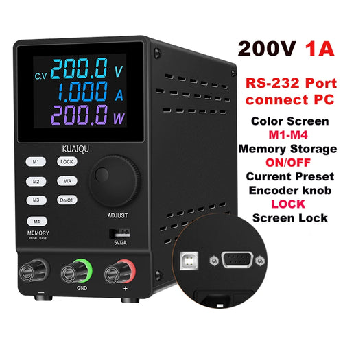 Versatile Programmable DC Power Supply, 200V, 300V, 400V 1A with RS-232 and Automatic Control