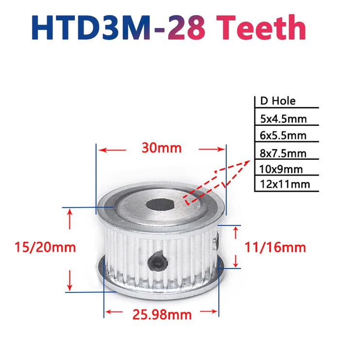 HTD3M 28 dientes polea de distribución D agujero 28T rueda síncrona 