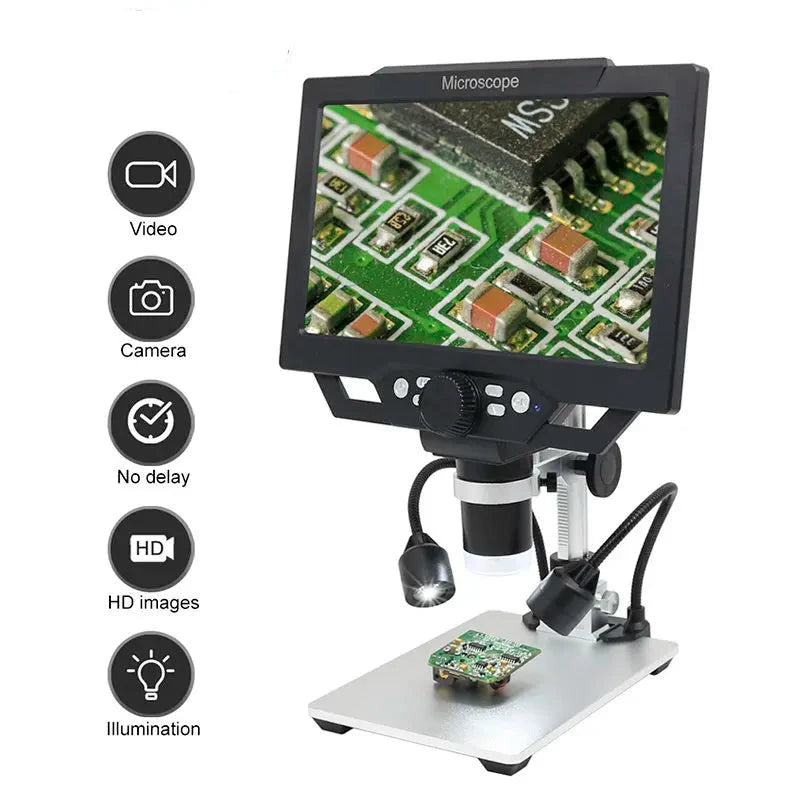 1-1600X Digital Microscope with 9-Inch HD Display for Soldering Repair – LED Dual Light Source Illumination