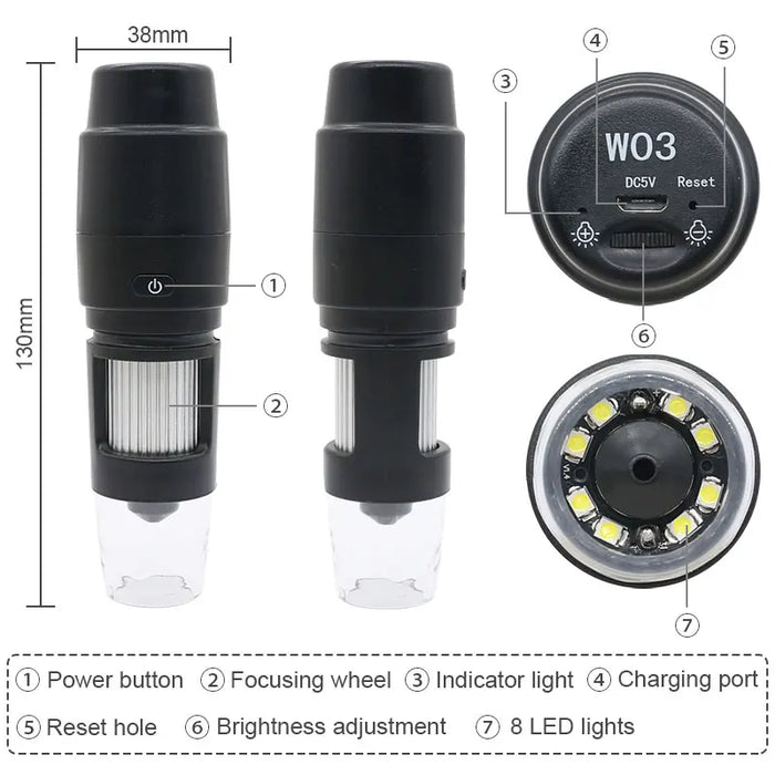 Digitales Mikroskop – 50- bis 1000-facher Zoom, WLAN/USB-Konnektivität 