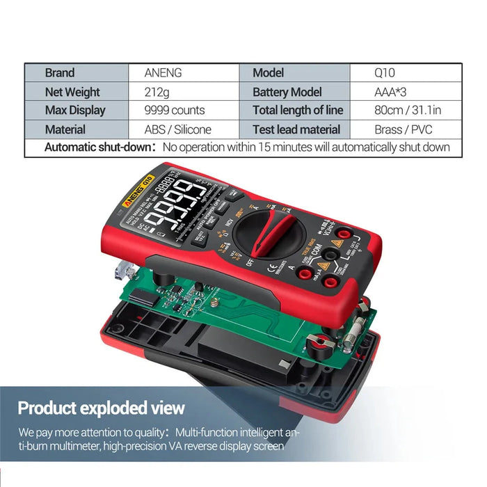 Q10 Digital Multimeter 9999 Counts True RMS Analog Tester