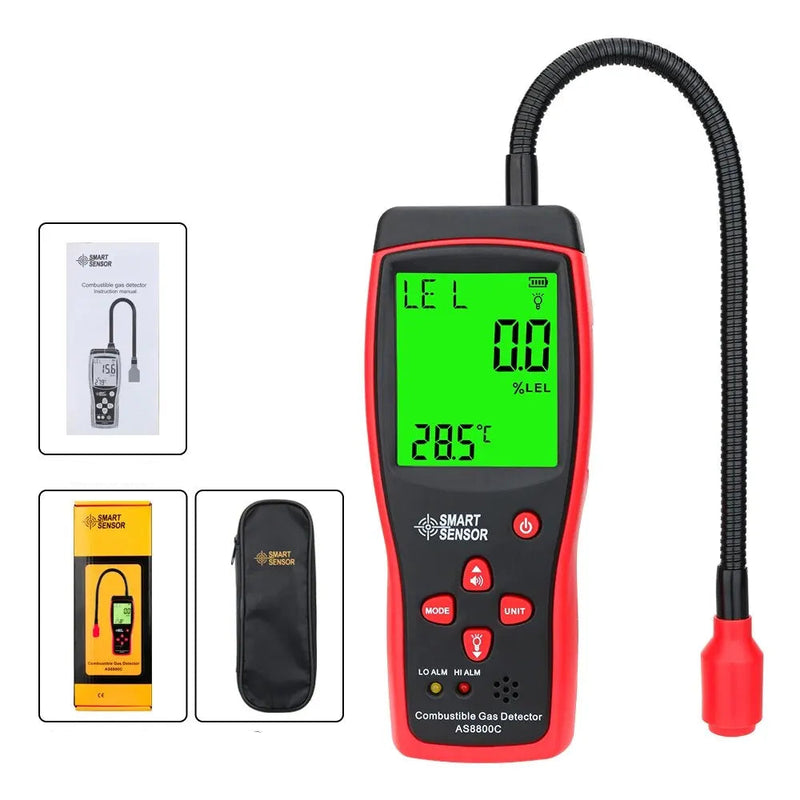 AS8800C Portable Gas Leak Detector – 0–10000ppm / 0–20% LEL Combustible Gas Sniffer with Sound & Light Alarm, Flexible Probe, LCD