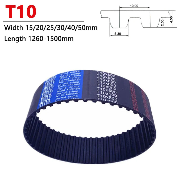 T10 Zahnriemengummi, Länge 1260, 1280, 1300, 1320, 1350–1500 mm 