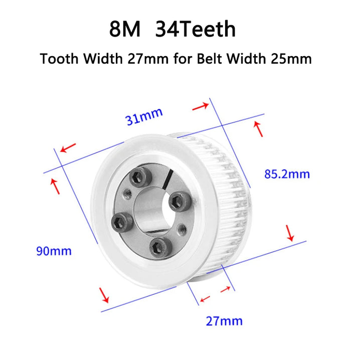 34 Teeth HTD 8M Keyless Timing Pulley with Bushing