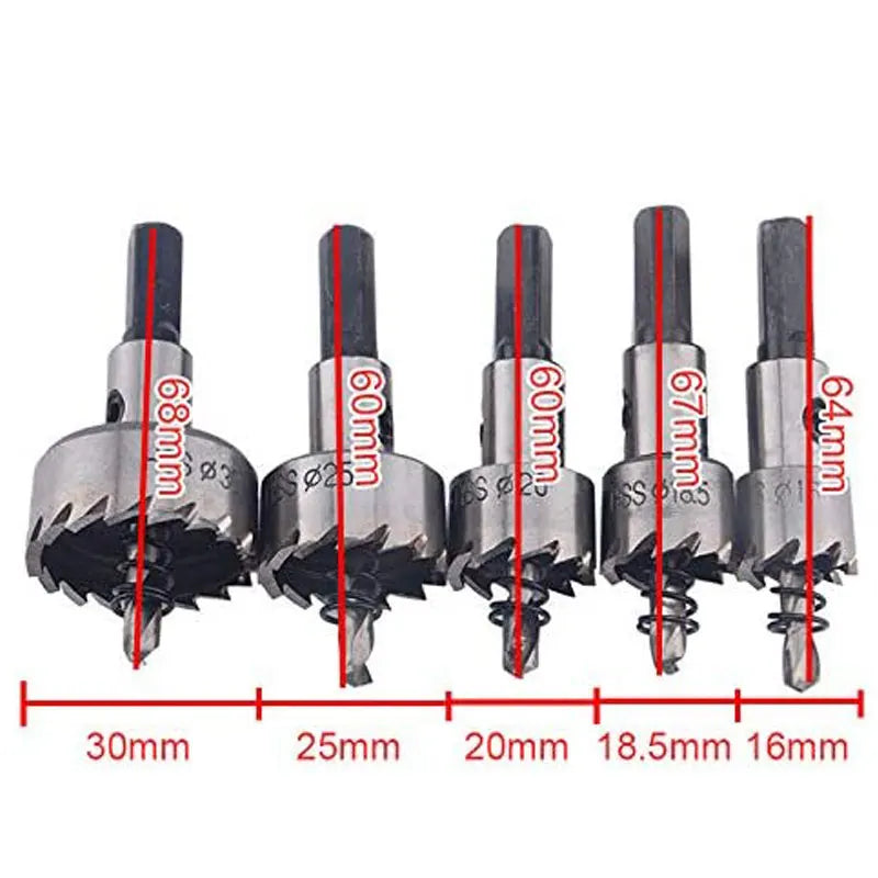 5Pcs Carbide Tip HSS Drill Bit Hole Saw Set Stainless Steel Metal