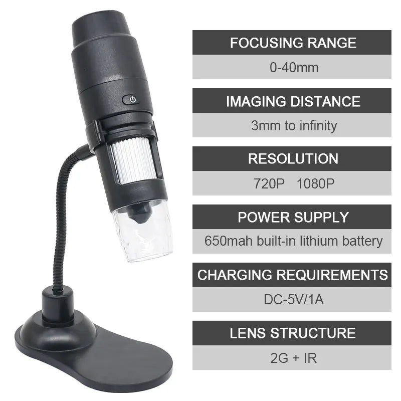 Digital Microscope 50X-1000X Zoom with WIFI or USB Connectivity