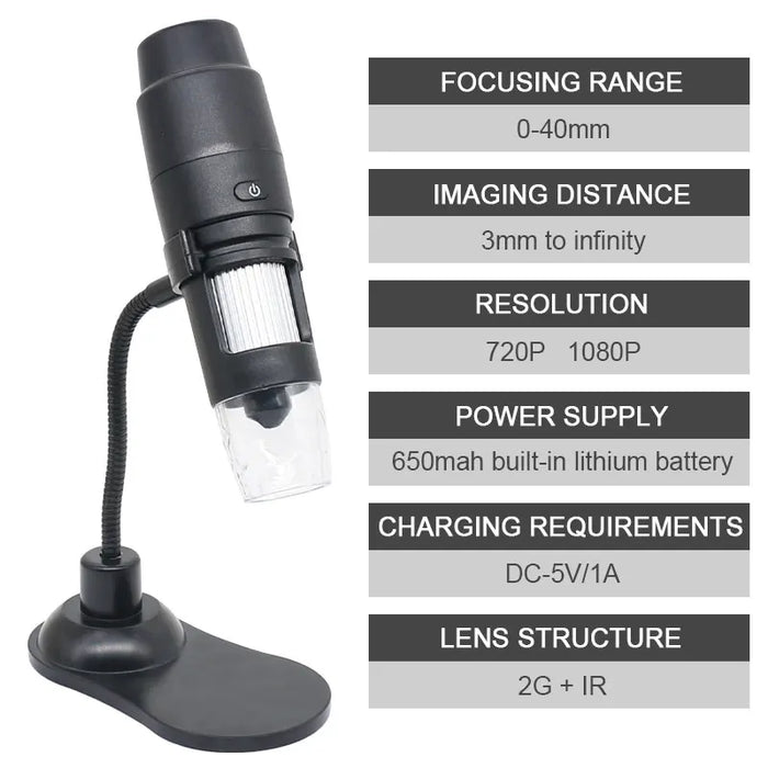 Digital Microscope 50X-1000X with Zoom Camera – WiFi or USB Connectivity