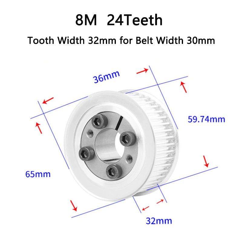 24T HTD 8M Timing Pulley 8/9/10/11/12/14/15-25mm Bore Keyless Bushing