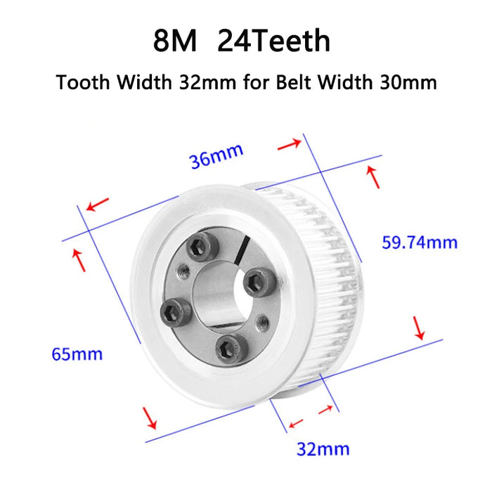 24T HTD 8M Timing Pulley 8/9/10/11/12/14/15-25mm Bore Keyless Bushing