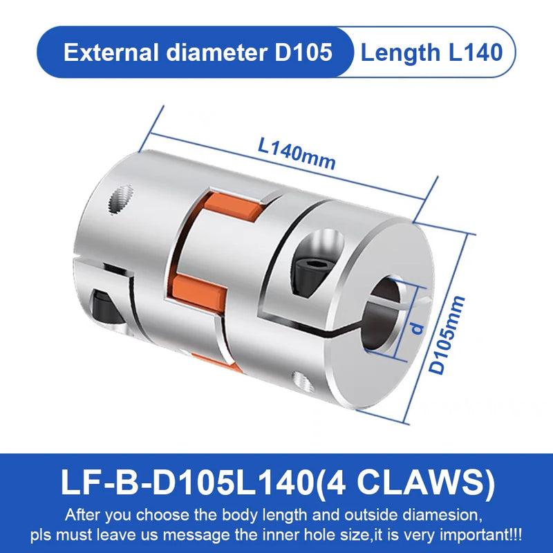 LF-B D105L140 Aluminum Shaft Coupler – Jaw Plum Spider Clamping Type for CNC