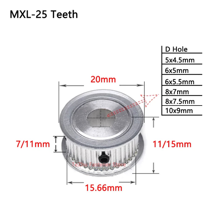 20 22 24 25 Dientes MXL Polea de distribución D Agujero 20T 22T 24T 25T 